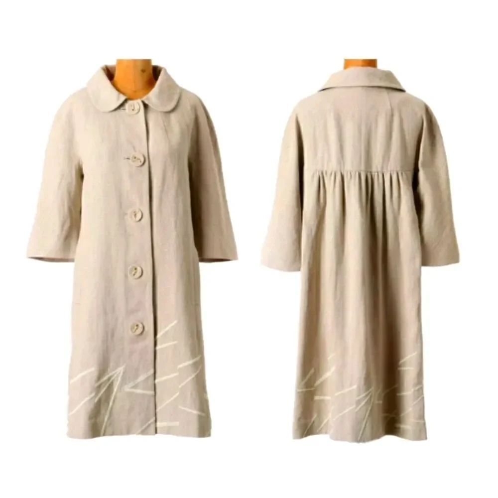 Anthropologie Elevenses linen Jackie O embroidered coat size 2